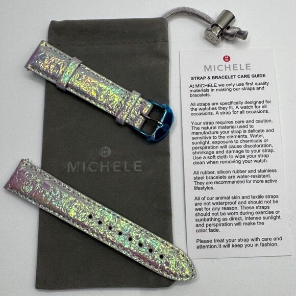 Michele 18mm Pastel Iridescent Leather Strap NWT | With Pouch - Picture 7 of 8